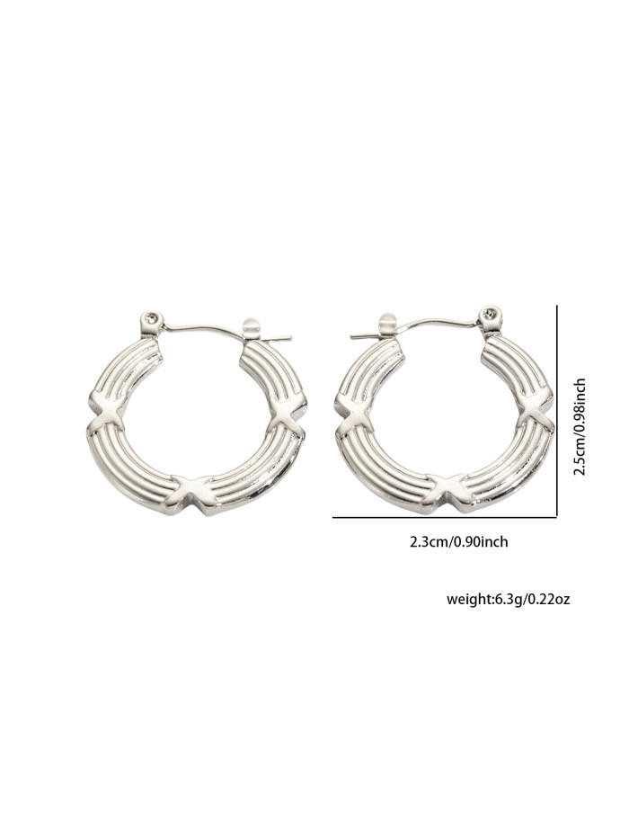 Dainty 316L Stainless Steel Hollow U-shaped Irregular Texture Earrings For Women Steel Color Daily Charm Ear Jewelry