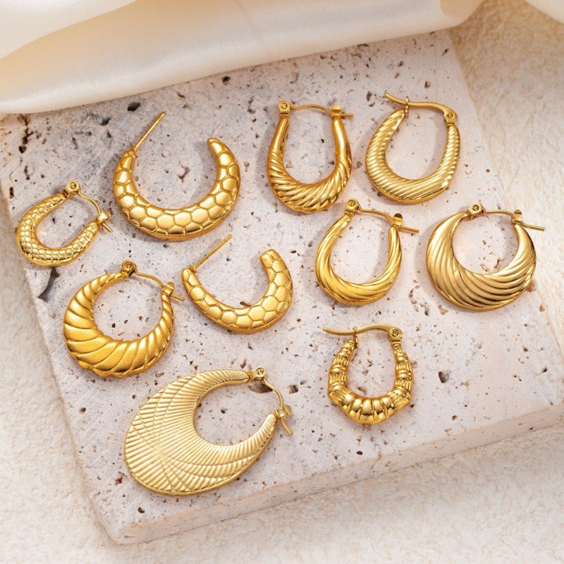 Dainty 316L Stainless Steel Irregular Circle Wrinkle Pattern Earring for Women Unique Jewelry Gifts Wholesale