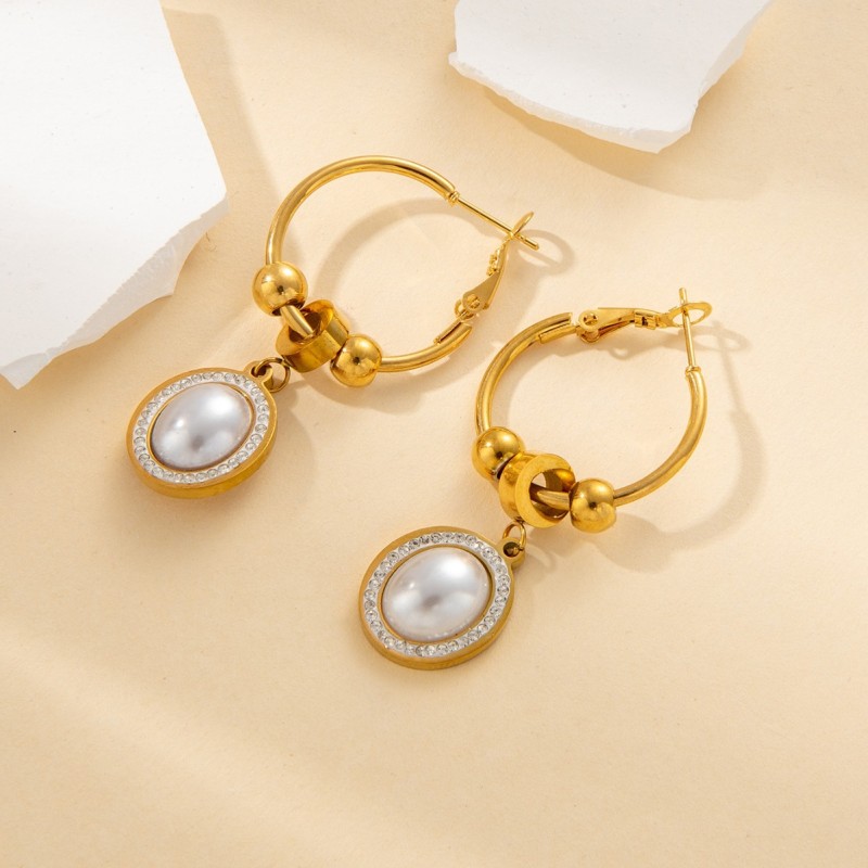 Cubic Zirconia Stainless Steel Simulated Pearl Dangle Earrings 18K Gold Plated Daily Ear Jewelry Party For Women