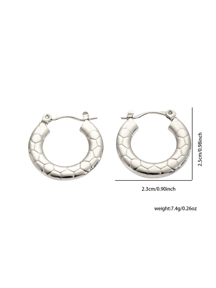 Dainty 316L Stainless Steel Hollow U-shaped Irregular Texture Earrings For Women Steel Color Daily Charm Ear Jewelry
