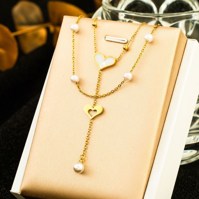 Trendy Heart Charm Necklace for Women Gold Plated Stainless Steel Chain Link Necklace Jewelry