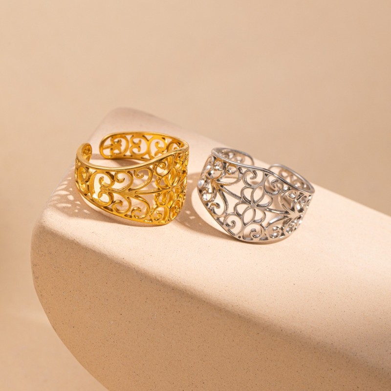 New 18K Gold Plated Stainless Steel Creative Pattern Ring For Women Fashion Statement Handmade Cast Jewelry