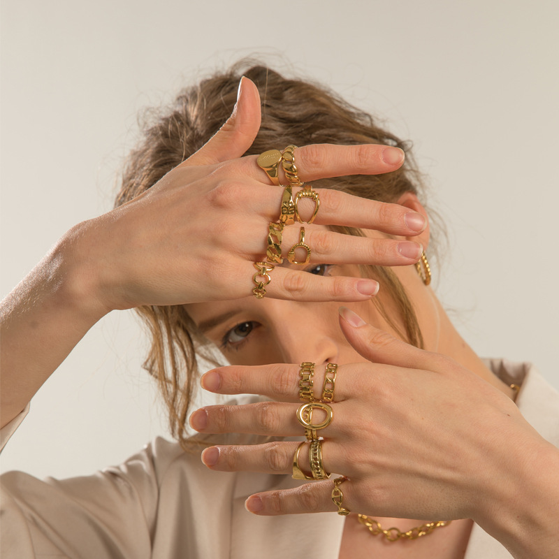 Simple Titanium Steel Ring Not Fade Ins Flower Niche Trend Irregular Opening Adjust Ring Women 216045112713