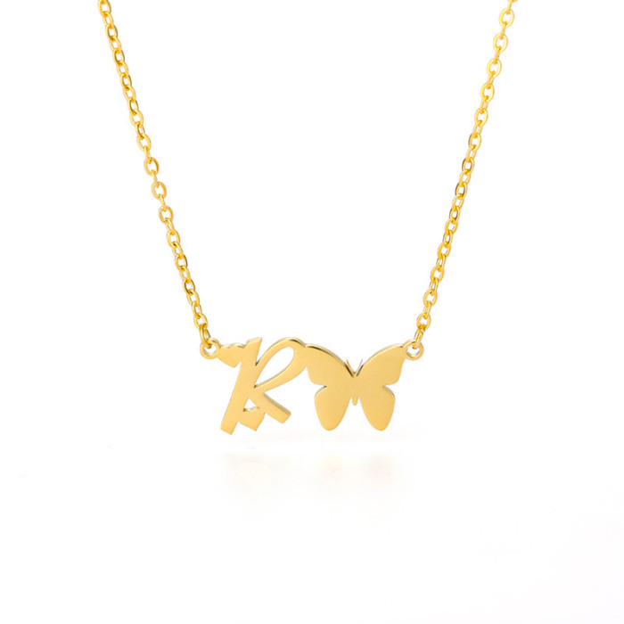 New Simple Gold Color A-Z 26 Letters Pendant Necklace Stainless Steel Alphabet Name Chain Choker