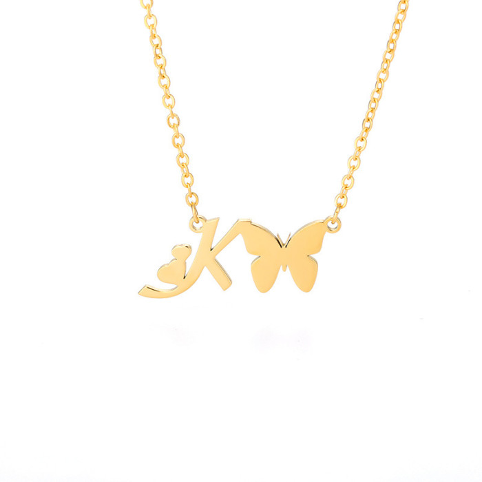 New Simple Gold Color A-Z 26 Letters Pendant Necklace Stainless Steel Alphabet Name Chain Choker