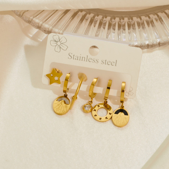 Chic Stylish 316L Stainless Steel 6 Pieces Zircon Heart Star Moon Earring for Women Fashion Vintage Jewelry Wholesale