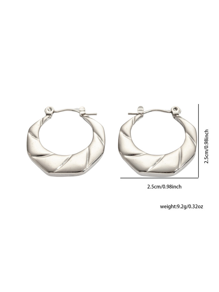 Dainty 316L Stainless Steel Hollow U-shaped Irregular Texture Earrings For Women Steel Color Daily Charm Ear Jewelry