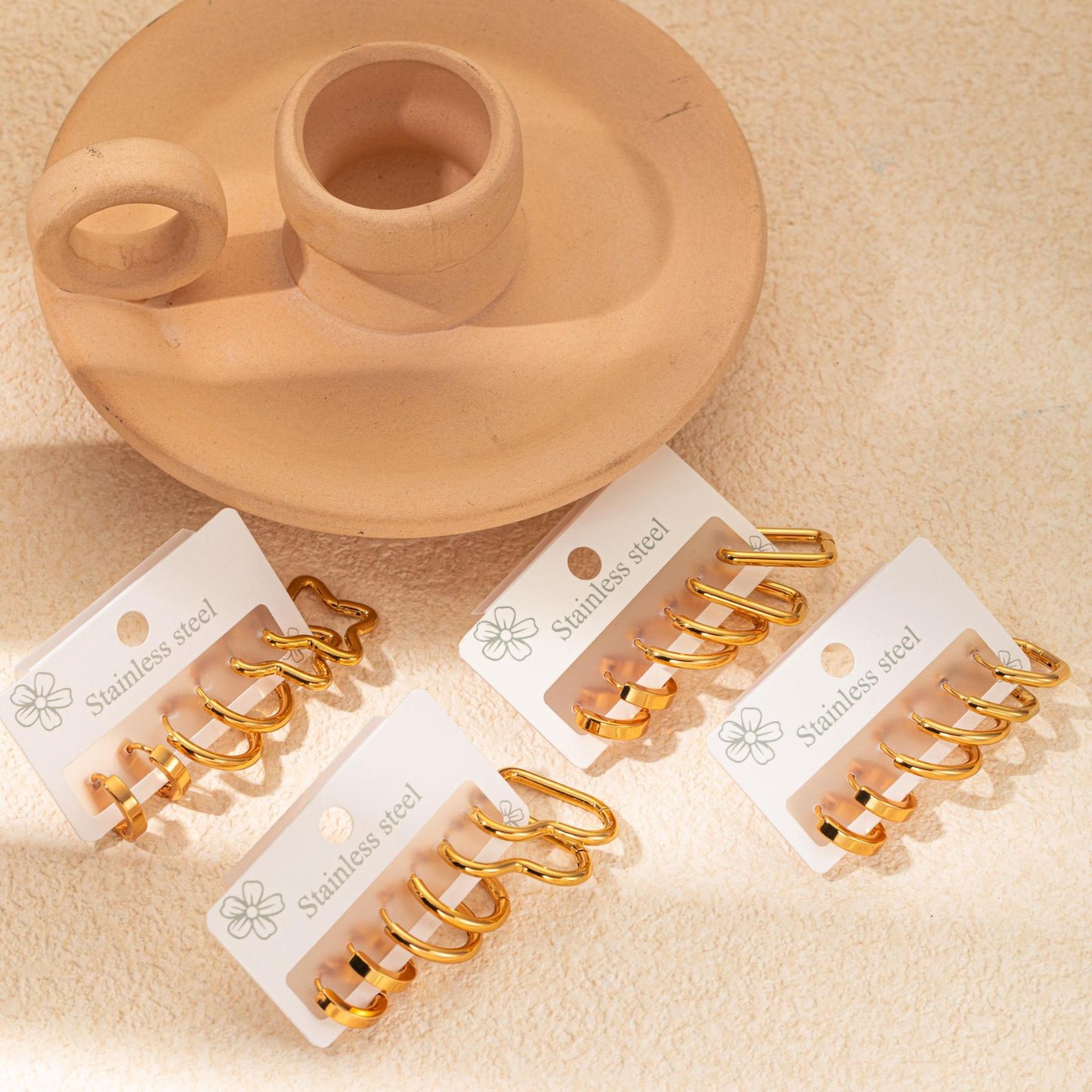 3Set Stainless Steel Minimalist Huggie Hoop Earrings For Women Simple Metal Circle Small Earrings 216045117756