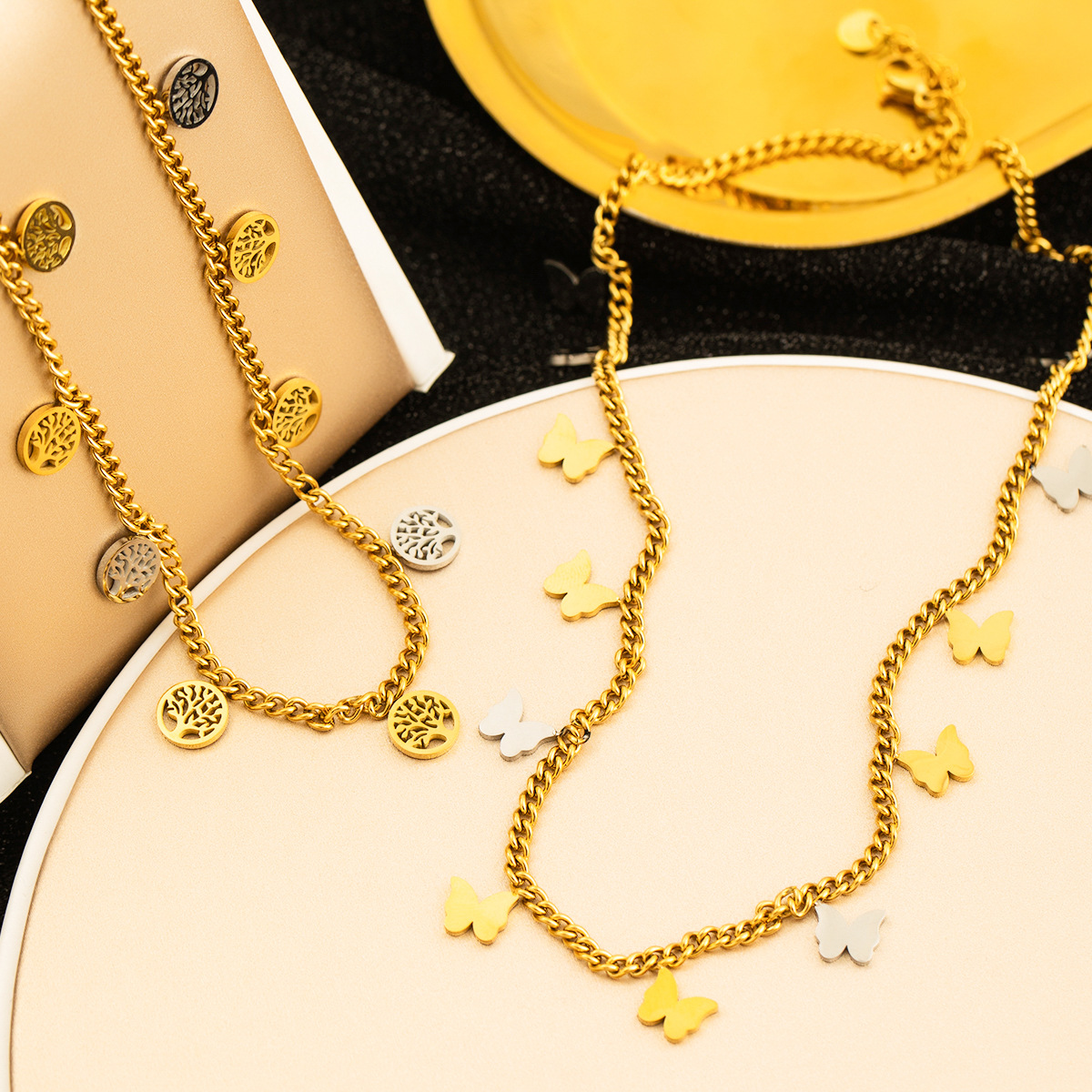 Classic Unique 316L Stainless Steel  Tree Butterfly Tassel Necklace For Women Festival Gift Party Jewelry Accessory Wholesale 216045119724