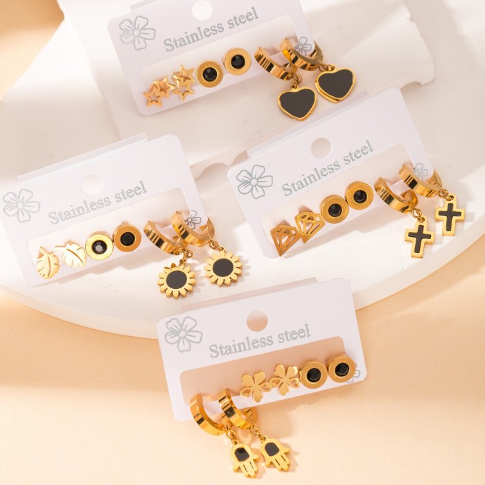 Chic Stylish 316L Stainless Steel 6 Pieces Star Cross Flower Pendant Earrings for Women French Special Jewelry Gifts Wholesale