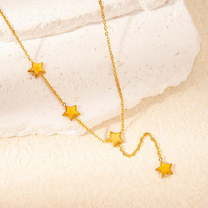 Simple Fashionable 4 Stars Pendant Necklace for Women Stainless Steel Plated 18K Gold Exquisite Jewelry