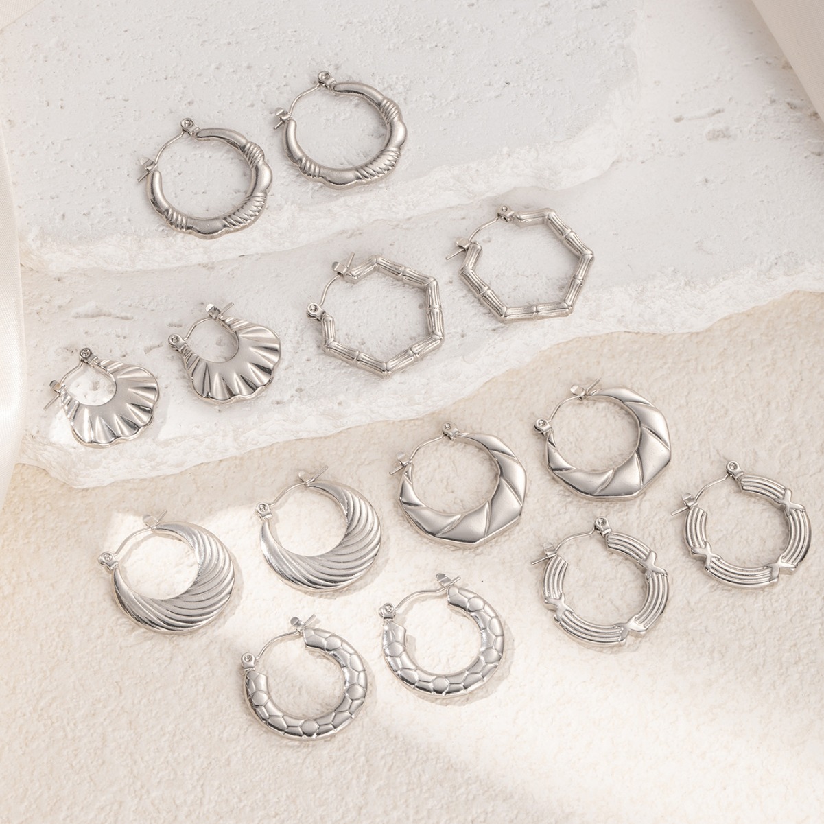 Dainty 316L Stainless Steel Hollow U Shaped Irregular Texture Earrings For Women Steel Color Daily Charm Ear Jewelry 216045118494