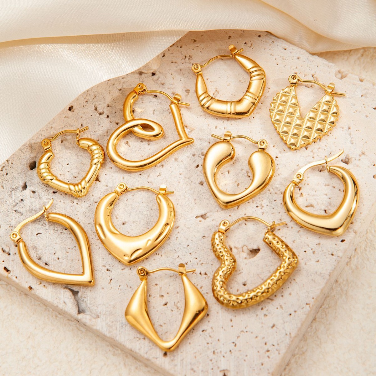 Flyfyp 316L Stainless Steel Geometric Hollow Chunky Hoop Earrings For Women Personalized Smooth Metal Waterproof Jewelry 216045114927