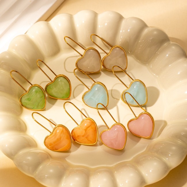 Love Resin  Korean Sweet Ladies Summer Earrings Drop Earrings For Women Girl Stainless Steel Dangle Earrings