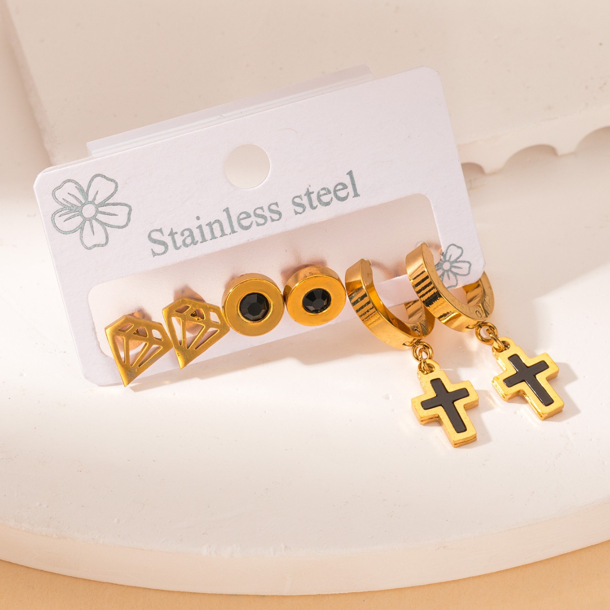 Chic Stylish 316L Stainless Steel 6 Pieces Star Cross Flower Pendant Earrings For Women French Special Jewelry Gifts Wholesale 216045103488