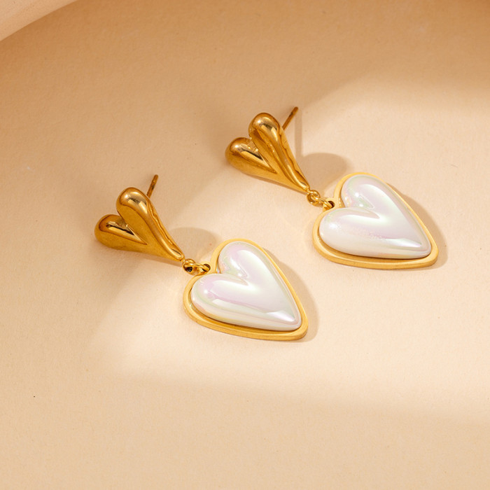 Fashion 316L Stainless Steel Pearl Heart Earrings For Women 18K Real Gold Plated Wedding Jewelry Accessories