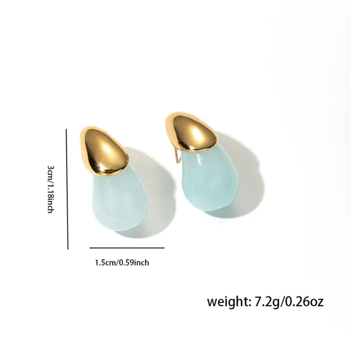 New Stainless Steel Stud Earrings Colored Water Drop Resin Titanium Steel Earrings