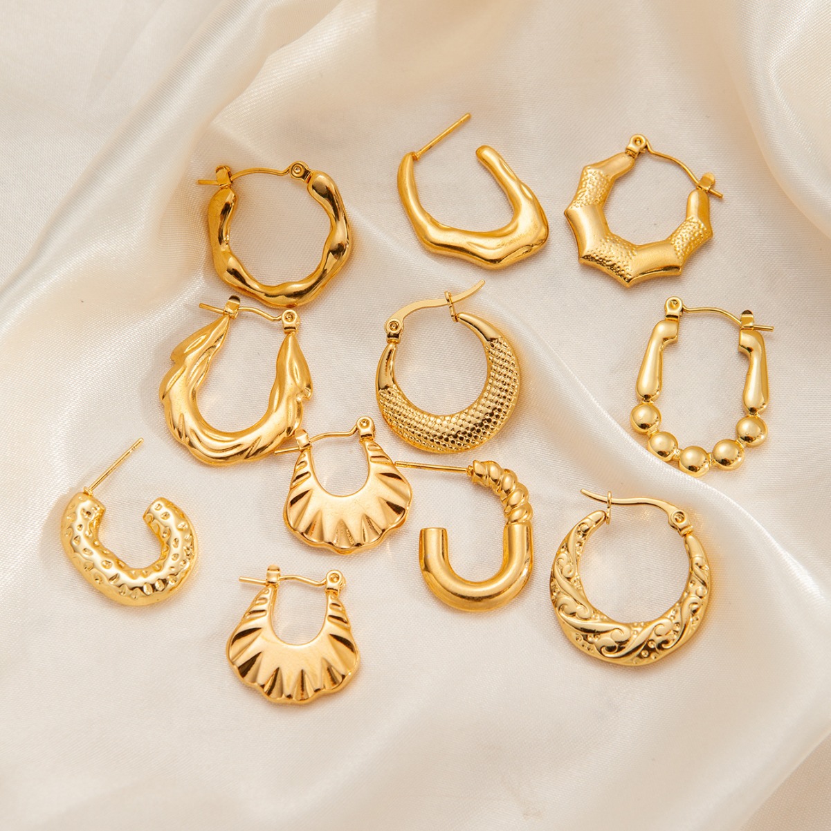 Fashion 316L Stainless Steel Chunky Geometry Bamboo Earrings 18K Gold Plated Bohemia Party Ear Jewelry For Women 216045104841