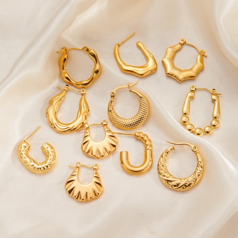 Fashion 316L Stainless Steel Chunky Geometry Bamboo Earrings 18K Gold Plated Bohemia Party Ear Jewelry for Women