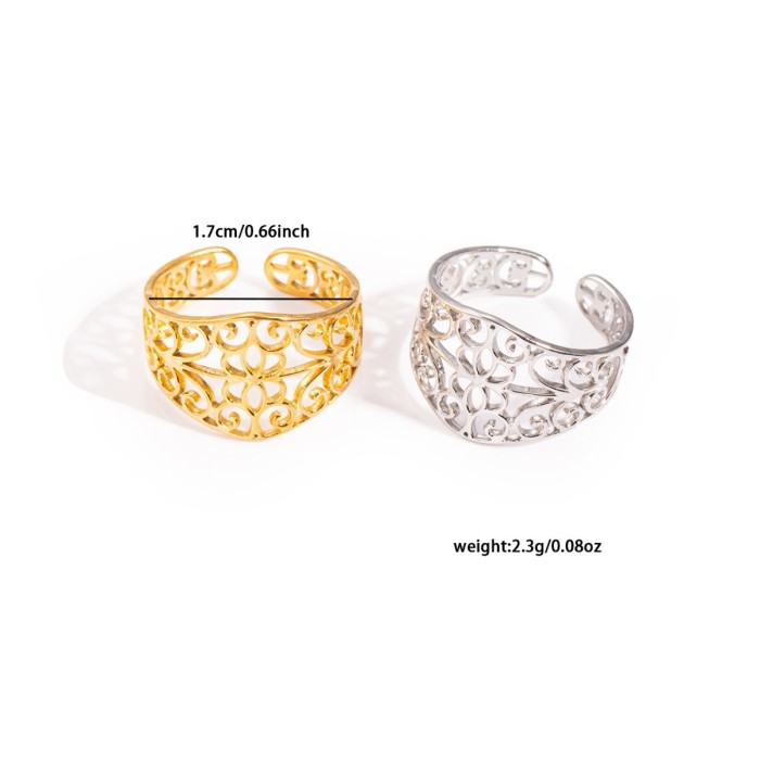 New 18K Gold Plated Stainless Steel Creative Pattern Ring for Women Fashion Statement Handmade Cast Jewelry