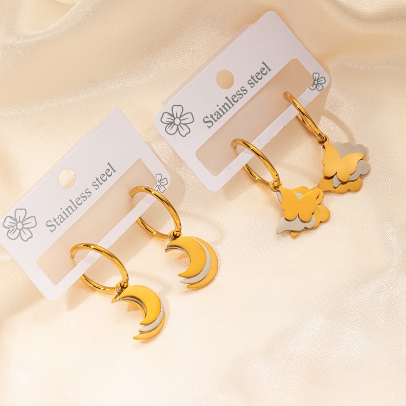 Flyfyp Statement Butterfly Moon Star Hoop Earrings for Women Gold Plated Fashion Huggie Earrings Jewelry