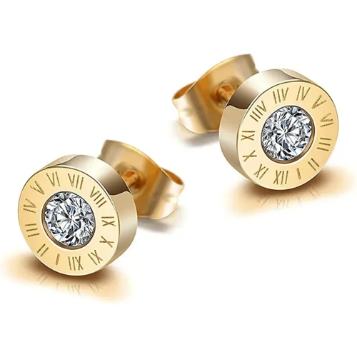 Fashion Chic Stainless Steel Acrylic Crystal Stud for Women Men Jewelry Vintage Roman Numerals Small Earring