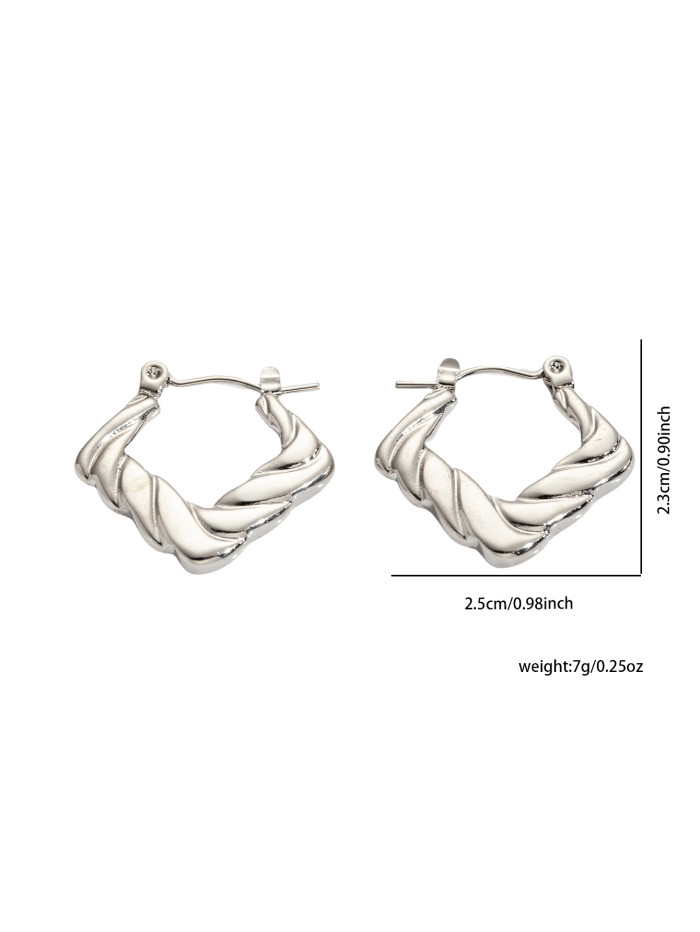 316L Stainless Steel Geometric Chunky Unusual Hoop Earrings for Women Steel Color Texture Charm Stylish Jewelry