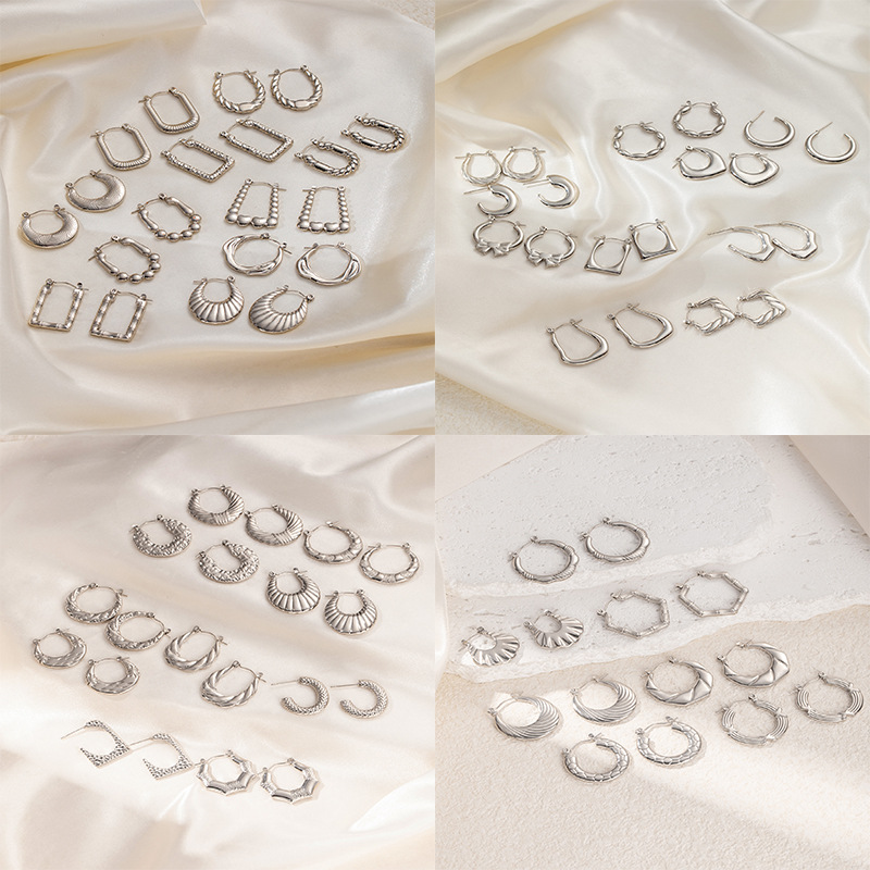 New Steel Color Metal Chunky Hoop Earrings Retro Thick Huggie Earring For Women Round Circle Statement Jewelry 216045113943