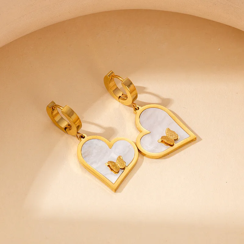 Fashion 316L Stainless Steel Pearl Heart Earrings For Women 18K Real Gold Plated Wedding Jewelry Accessories