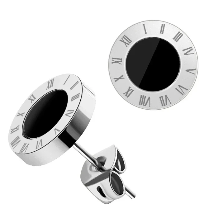 Fashion Chic Stainless Steel Acrylic Crystal Stud for Women Men Jewelry Vintage Roman Numerals Small Earring