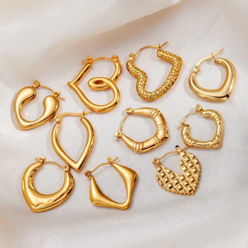 Flyfyp 316L Stainless Steel Geometric Hollow Chunky Hoop Earrings for Women Personalized Smooth Metal Waterproof Jewelry