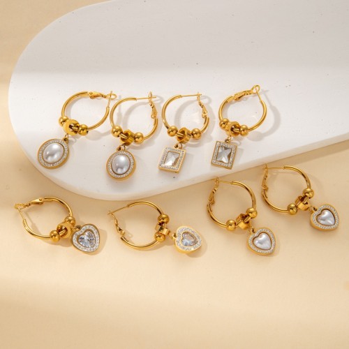 Cubic Zirconia Stainless Steel Simulated Pearl Dangle Earrings 18K Gold Plated Daily Ear Jewelry Party For Women