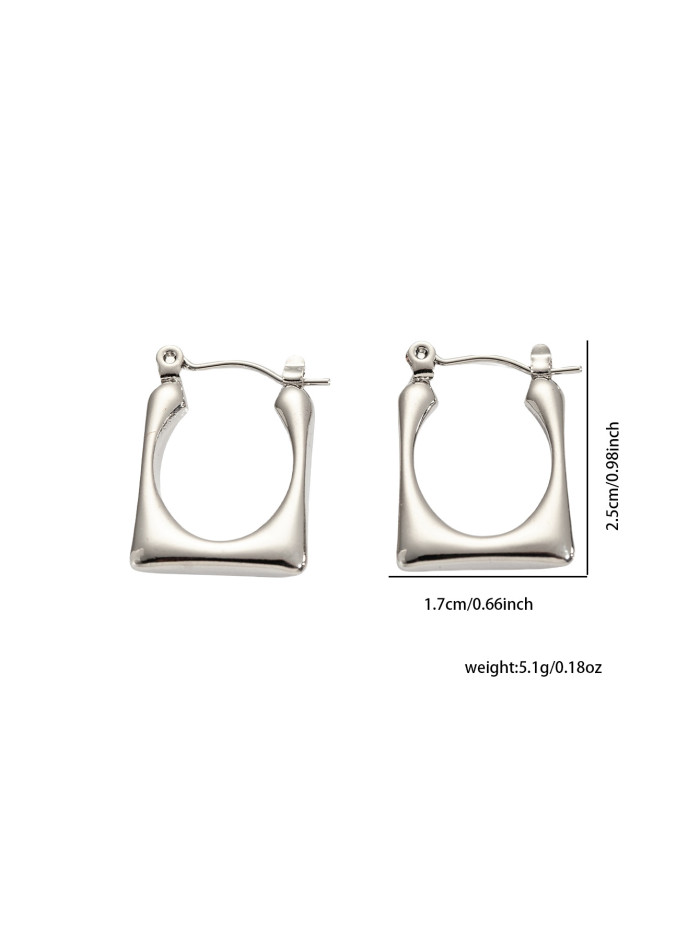 316L Stainless Steel Geometric Chunky Unusual Hoop Earrings for Women Steel Color Texture Charm Stylish Jewelry
