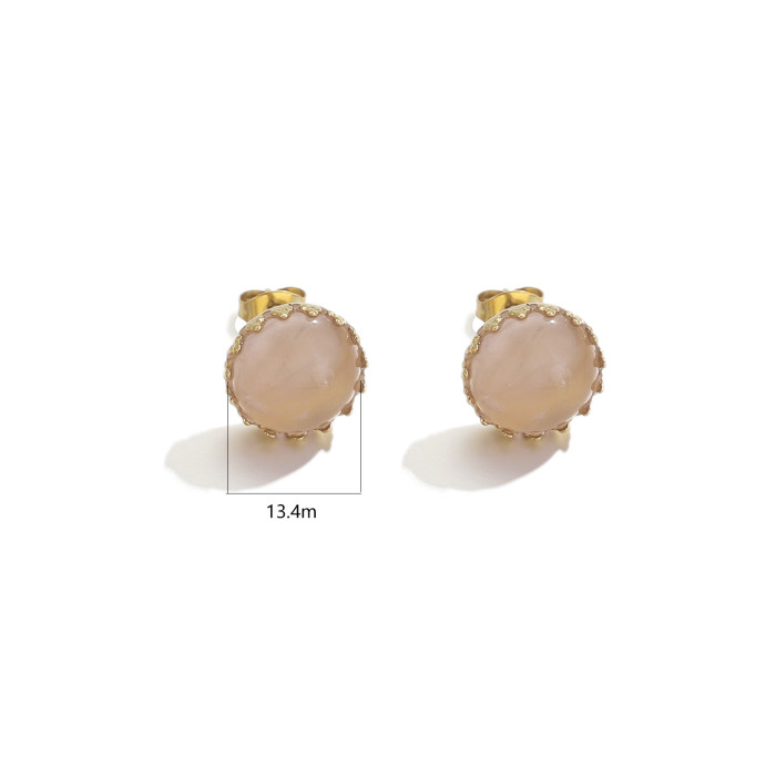 Stylish 18K Gold Plated Stainless Steel Natural Stone Stud Earrings Chic Hypoallergenic Handmade DIY Jewelry