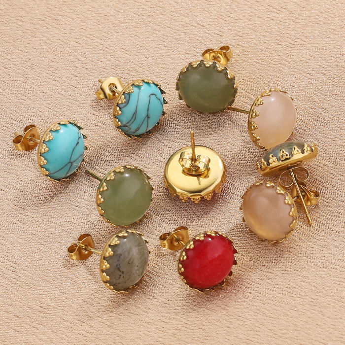 Stylish 18K Gold Plated Stainless Steel Natural Stone Stud Earrings Chic Hypoallergenic Handmade DIY Jewelry