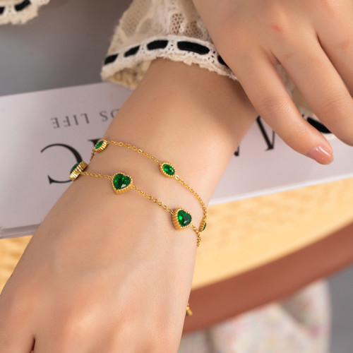 Classic Unique 316L Stainless Love Shape Zircon Double Layered Bracelet for Women Delicate Temperament Jewelry Gifts