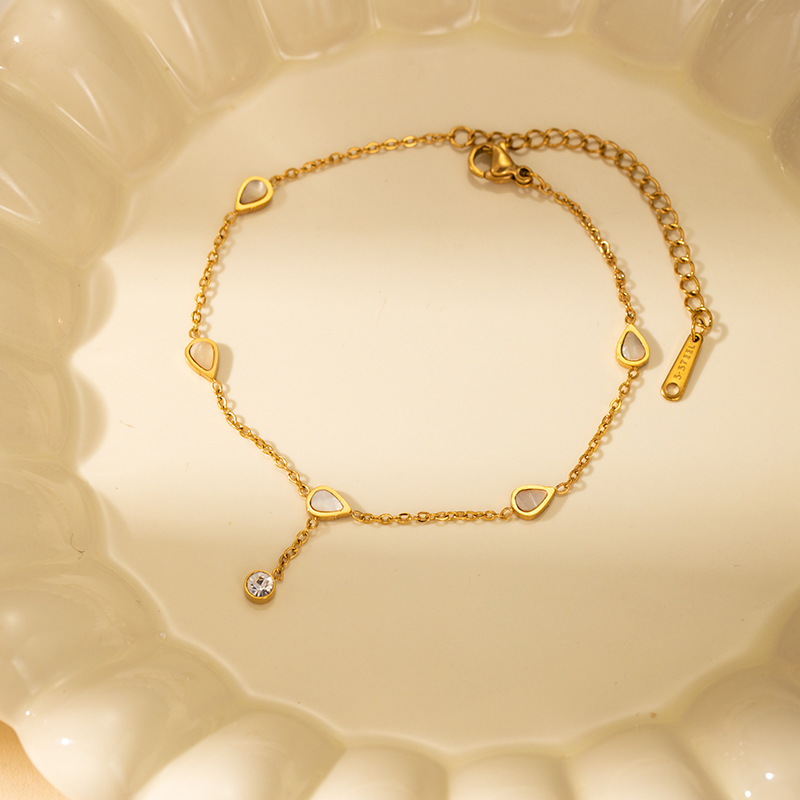 Flyfyp Trendy Stainless Steel White Shell Flower Butterfly Charm Bracelets For Women Gold Plated Chain Link Bracelet Jewelry 216045099060