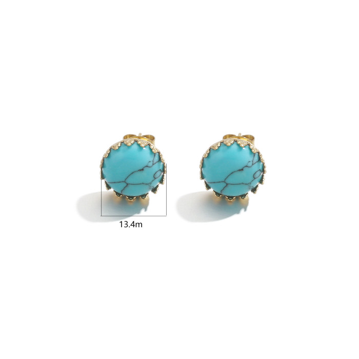 Stylish 18K Gold Plated Stainless Steel Natural Stone Stud Earrings Chic Hypoallergenic Handmade DIY Jewelry