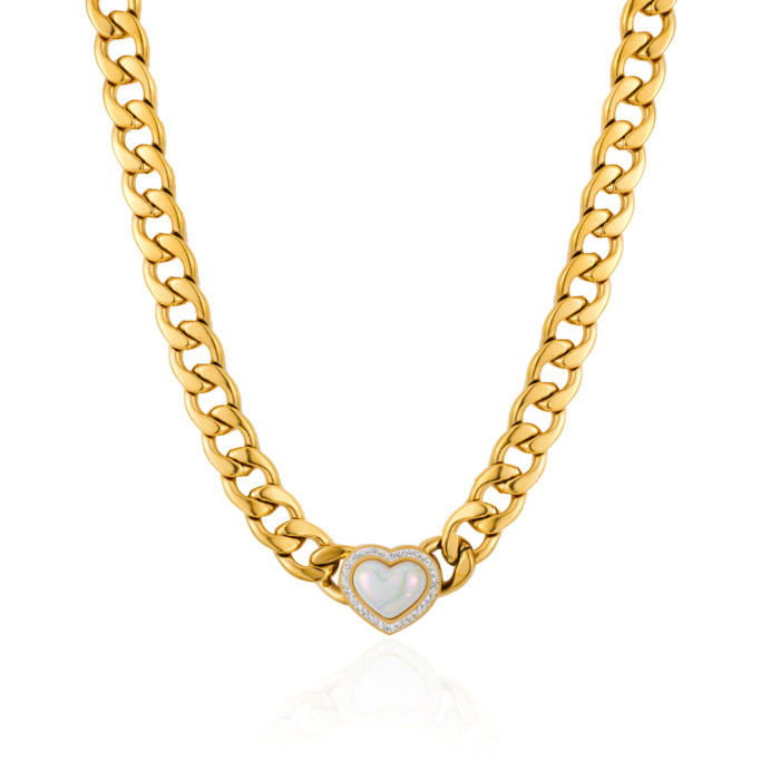 Chic Fashion Stainless Steel Natural Shell Heart Charm Necklace Bohemia Chain Jewelry For Women