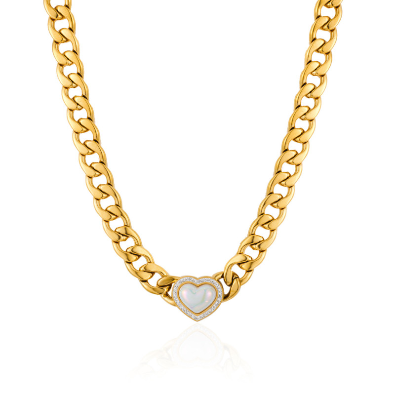 Chic Fashion Stainless Steel Natural Shell Heart Charm Necklace Bohemia Chain Jewelry For Women