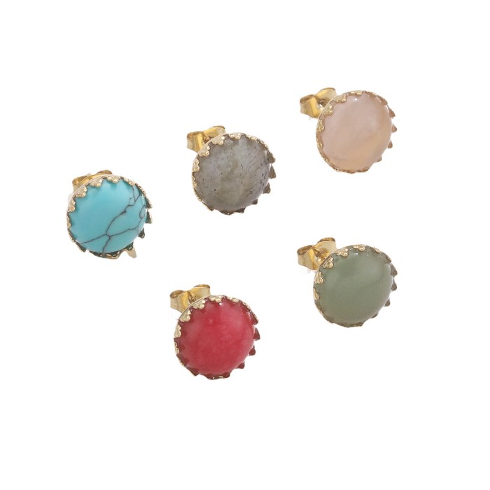 Stylish 18K Gold Plated Stainless Steel Natural Stone Stud Earrings Chic Hypoallergenic Handmade DIY Jewelry