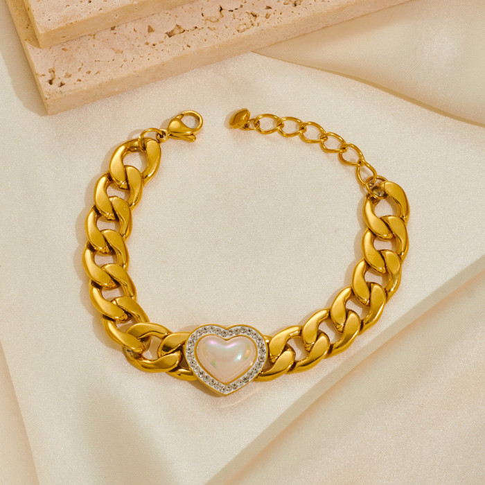 Chic Fashion Stainless Steel Natural Shell Heart Charm Necklace Bohemia Chain Jewelry For Women