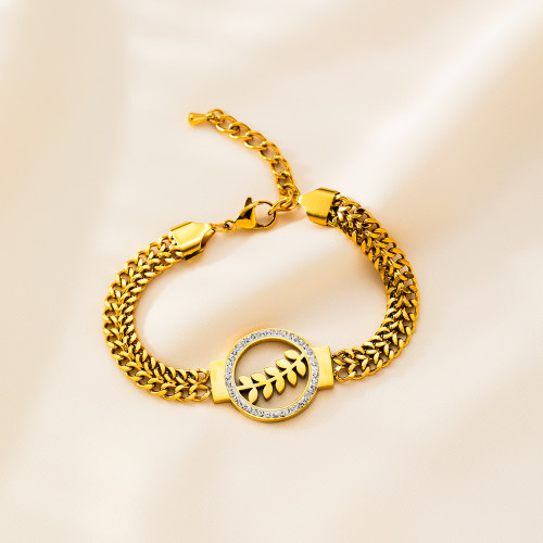 Classic Unique 316L Stainless Steel Gold Color Leaf Thick Chain Bracelet For Women Girl Trend Bangles Waterproof Jewelry Gift