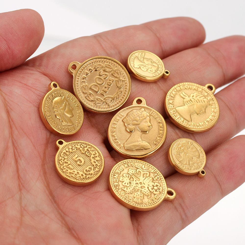 Fashion Stainless Steel Queen Pendant King Coin Necklace Diy Ladies Coin Round Pendant Accessories 216045094263
