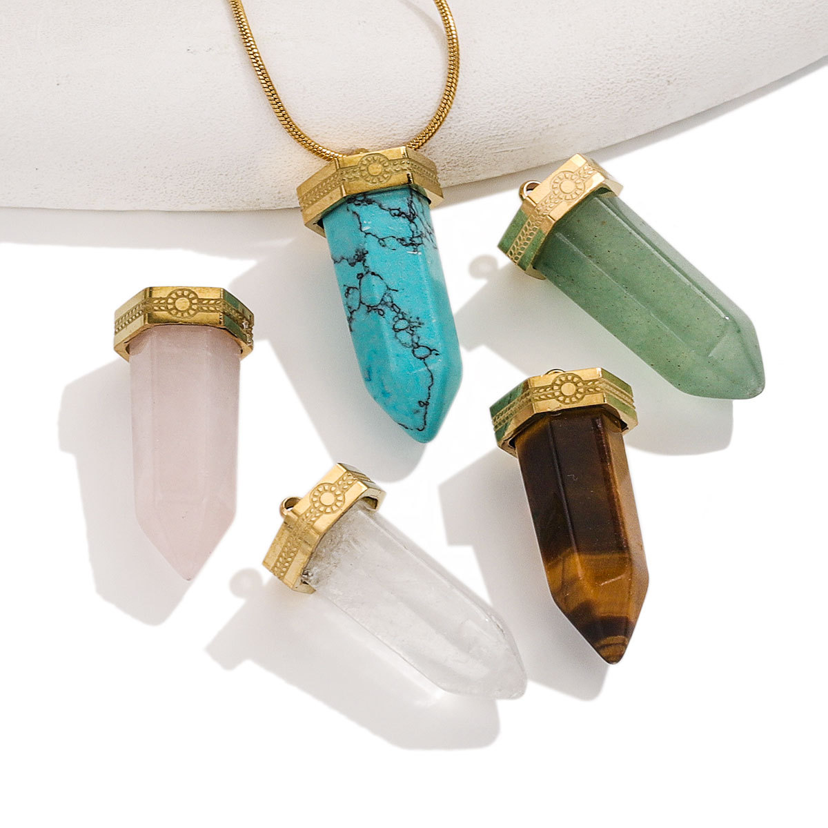 Stainless Steel With Natural Stone Water Drop Accessories Earrings Necklace Fashion Diy Bullet Necklace 216045096969