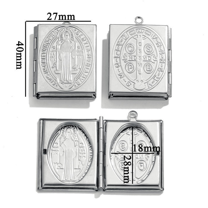 Stainless Steel Rectangular Phase Box Pendant Retro Envelope Pendant DIY Creative Necklace Accessories