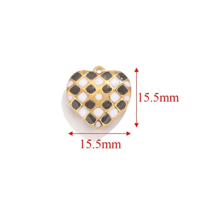 Stainless Steel Drop Glaze Colored Heart Pendant Black and White Checkerboard Love Earrings Bracelet Necklace DIY Jew...