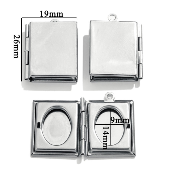 Stainless Steel Rectangular Phase Box Pendant Retro Envelope Pendant DIY Creative Necklace Accessories