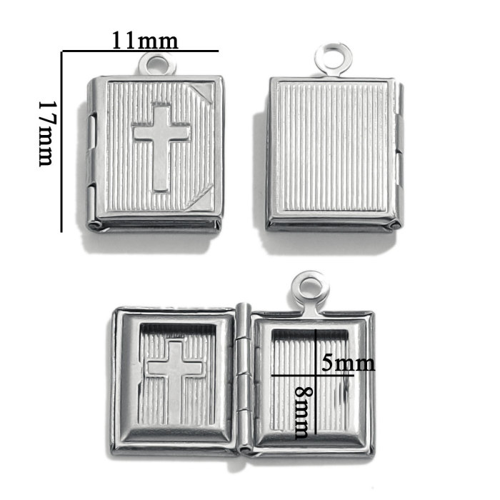 Stainless Steel Rectangular Phase Box Pendant Retro Envelope Pendant DIY Creative Necklace Accessories