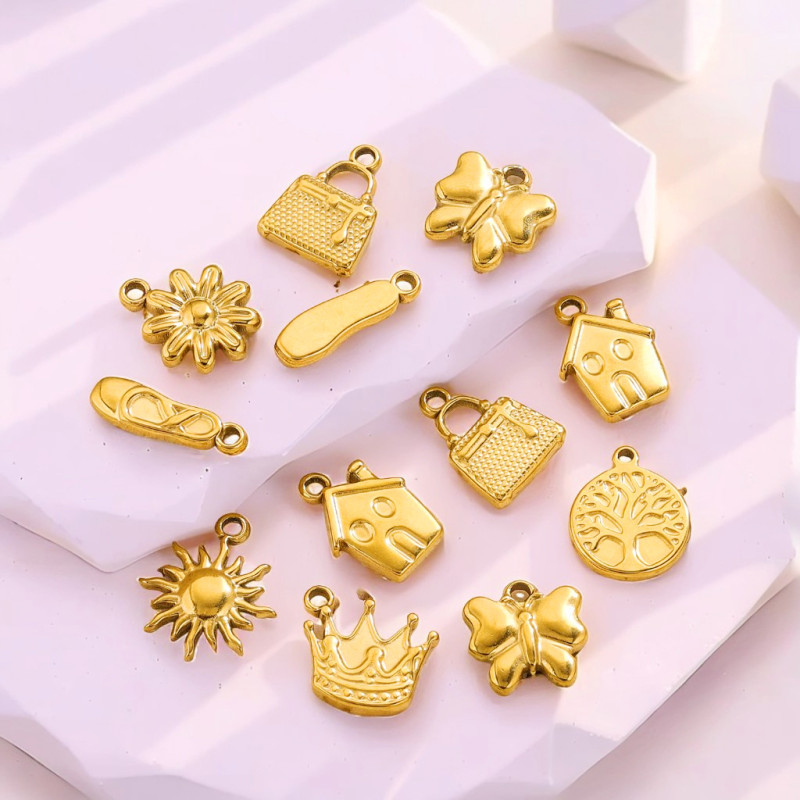Stainless Steel Crown Pendant Vintage Pendant 18K Gold Plated DIY Bracelet Necklace